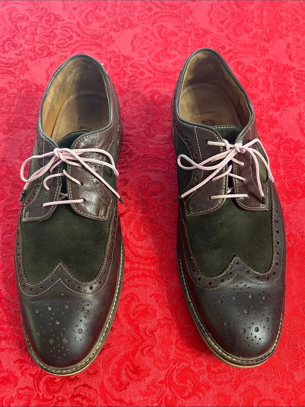 Johnston & Murphy Men's Wingtip Oxfords 11 D Brown Leather Suede Dress Shoes
